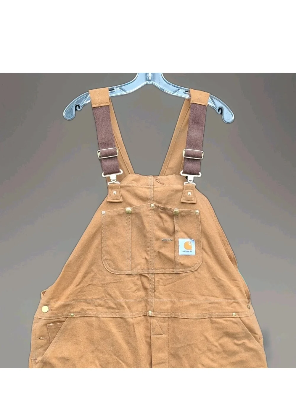Vintage Carhartt Duck Bibs 46x30 Brown Double Knee Unlined Work Overalls R01 USA